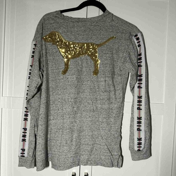 PINK Victoria's Secret Women Long sleeve Sequence Dog Design Gray XS - Picture 2 of 6